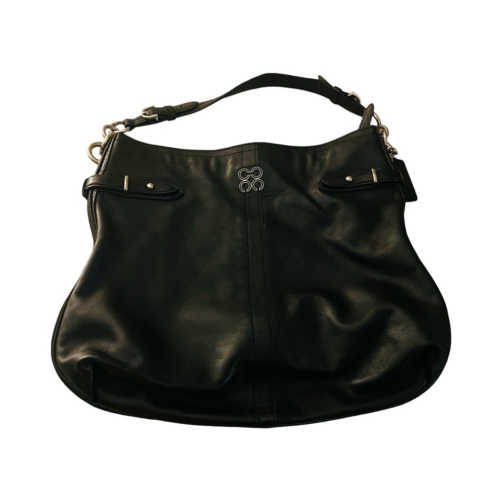  Coach  Black Leather Shoulder arm  handle blue liner handbag purse